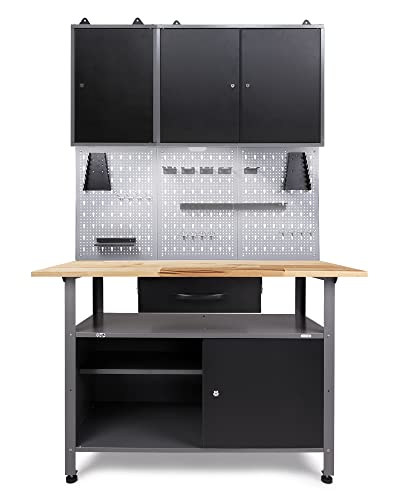 Ondis24 Werkstatteinrichtung Klaus, Metall, 2 Werkstattschränke, Lochwand, Hakensortiment, LED