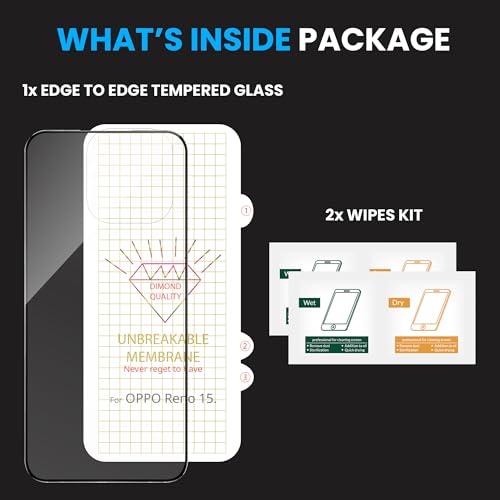 Image of ArmourPro Tempered Glass for Oppo Reno 15 with Back Clear Membrane Guard, Edge to Edge Screen Protector, Anti-Bubble, Anti-Fingerprint, Oil Resistant, Installation Kit | Black