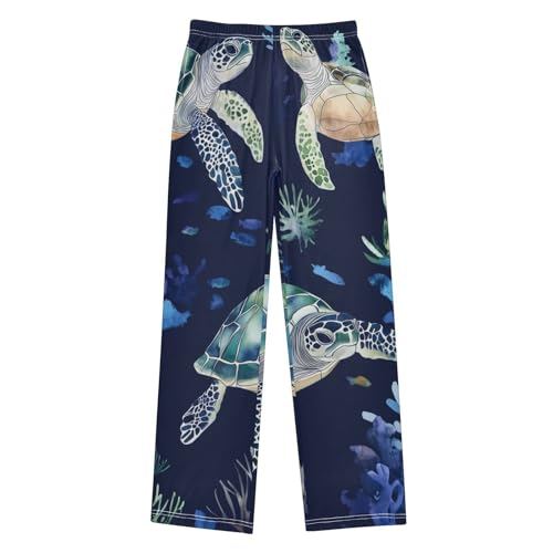Turtles Coral Boys Long Pants Soft Trousers Elastic Waist Kids Lounge Bottoms with Pockets S-XL