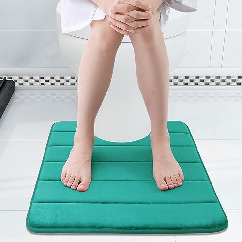 Image of Buganda Memory Foam Contour Toilet Bath Rug, U-Shaped Non Slip Absorbent Thick Soft Washable Bathroom Rugs, Floor Carpet Bath Mat for Bathroom Sink Toilet (20 inch x 24 inch, Peacock Green)