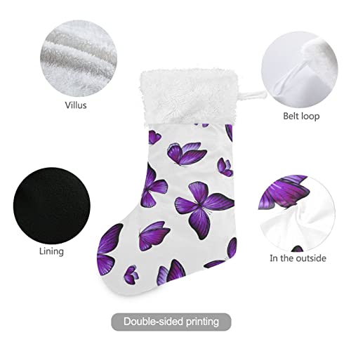 Bas de Noël peluche blanche et papillon violet pour grand cadeau