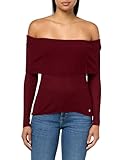 GUESS Women's Eco Long Sleeve Off Shoulder Rib Melanie Sweater, Siren Red Multi