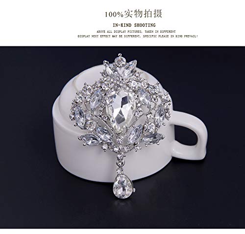 COLORFUL BLING Wedding Bridal Big Crystal Rhinestone Bouquet Brooch Pin for Women-Silver2