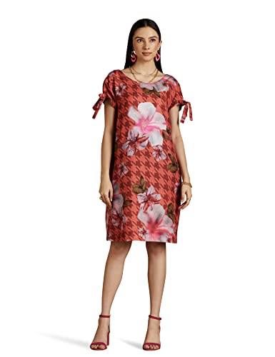 RIVER Women’s Polyester Shift Above The Knee Casual Dress (RV-AW22-DR-1008/1_Brown_S)