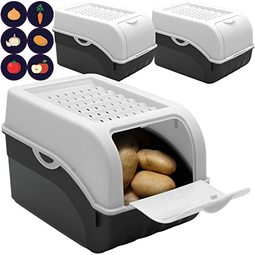 ARTECSIS Lot de 3 Boîtes de Conservation Alimentaire - 5 litres - Blanc/Boite a Pomme de Terre en Plastique avec Stickers Inclus - Stockage Pommes de Terre, Légumes, Fruits, Oignons, Ail Cover