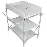  OHMG Wickeltisch mit großen Aufbewahrungsfläche, Wickelkombination klappbar & rollbar, Wickelkombi mit Sicherheitsgurt, Wickelregal für Babys und Kleinkinder
