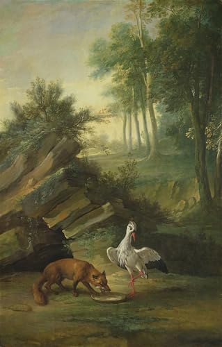 Impression d'art Jean Baptiste Oudry L'animal et la cigogne - Toile haut de gamme 60x90cm