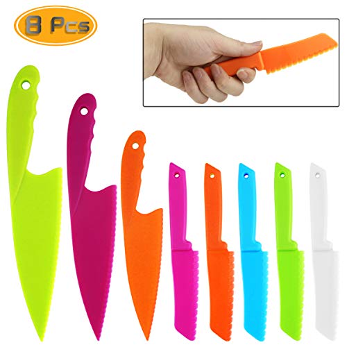 Neworkg 8 Pieces Plastic Knives Set for Kids, Children Cooking Kitchen Knife, Safe