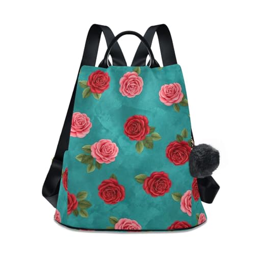 Mochila antirrobo mujer verde hojas diseño juvenil con pompones modernos