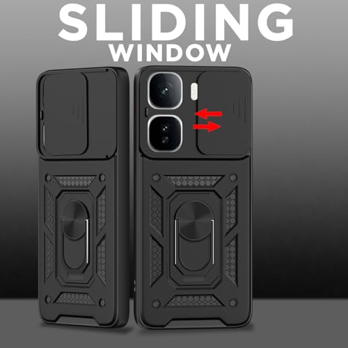 Image of Pikkme Back Cover for iQOO Neo 10 Pro 5G | D10 Tough Armor | 360 Protection Case | Sliding Camera Shield Cover & Ring Holder Stand Bumper Case (Black)
