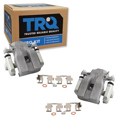 Image of TRQ Rear Driver and Passenger Side Brake Caliper Set Caliper Brackets Hardware Compatible with 06-11 Toyota RAV4