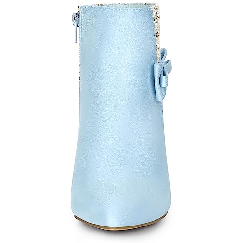 Allegra K Women's Tweed Plaid Heels Boot Bow Block Heels Ankle Boots3