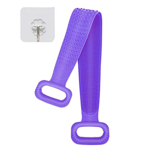 Chouwow Silicone Bath Body Brush, Exfoliating Lengthen Silicone Body Back Scrubber, Easy to Clean, Lathers Well, Eco Friendly, Long Lasting, Comfortable Massage for Shower (Purple)