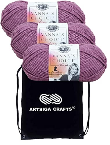 Image of Lion Brand Yarn Vanna'S Choice 860-146 Dusty Purple | 3 Skeins, Same Dye Lot, Project Bag, CYC #4 Worsted, 100% Acrylic, Ideal for Crochet, Knitting Blankets, Hats, Scarves