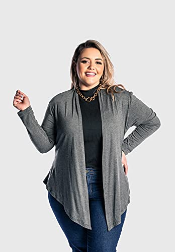 Cardigan Plus Size Kimono Feminino Juquitiba Brasil Cinza (G1)