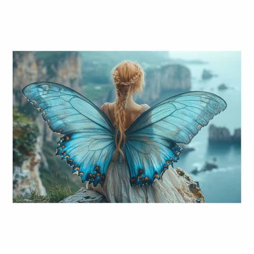 Affiche rétro renaissance fée ailes papillon bleu pour salon vintage