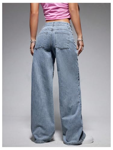 OYOANGLE Women's Zipper Fly Wide Leg Jeans Y2k Baggy Casual Denim Pants with Pockets2