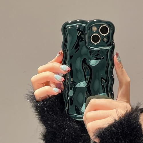 FABSPARK Case for iPhone 13,3D Meteorite Bubble Pattern Electroplate Plating Glitter Curly Wavy Frame Glossy Case,Soft TPU Shockproof for iPhone 13 6.1 Inch,Dark Green