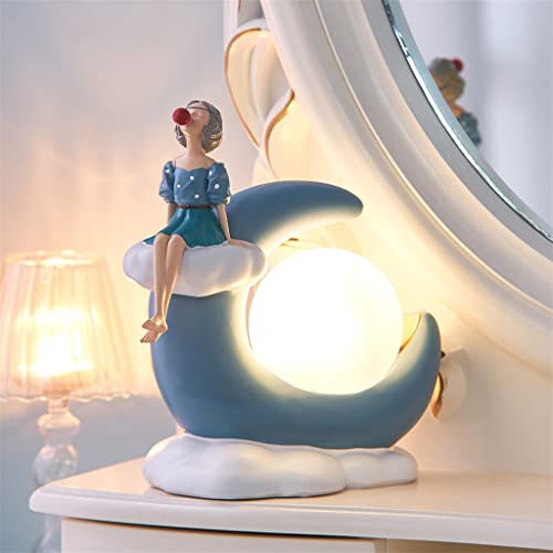 HAOTING Figurine de qualité Nordic Moon Girl Statue Veilleuse Figurines Décoration de Maison Moderne Accessoires Kawaii Ornement de Chambre (Color : Blue, Size : 20 * 15.5 * 9.5CM) Cover