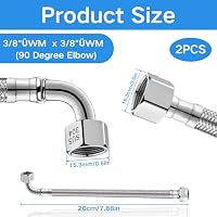 2 Stück Flexschlauch 3/8" Üwm X 3/8" Üwm (90° Bogen),20CM Flexschlauch Edelstahl,3/8 Zoll Flexibler Panzerschlauch mit 90° Bogen,WasserhahnSchlauch für Wasserhahn Eckventil Wassererhitzer Bad WC – Ansicht 2