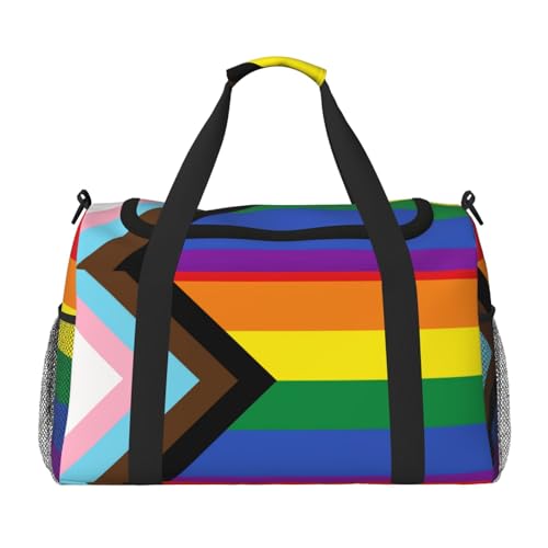 Progress Pride Lgbt Gay Pride Travel Duffle Bag – Large Capacity Hand & Shoulder Bag For Sports, Gym, Fishing & Outdoor Adventures