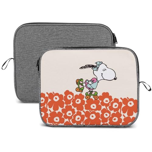 スヌーピー 花柄 オレンジ 【 ラップトップケース 13インチ 14インチ 】 パソコンケース PCケース ノートパソコンバッグ スリーブ 耐衝撃 軽量 撥水加工 全面保護 アニメ 可愛い おしゃれ メンズ レーディス