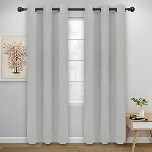 Image of Easy-Going Blackout Curtains for Bedroom, Solid Thermal Insulated Grommet and Noise Reduction Window Drapes, Room Darkening Curtains for Living Room, 2 Panels (42x84 in, Greyish White)