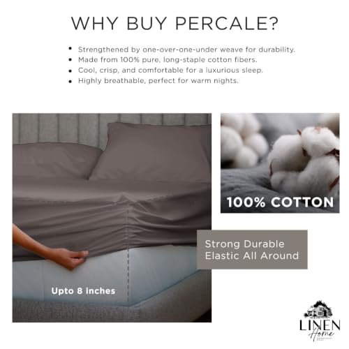 Image of Linen Home Cotton Percale Fitted Bedsheet Set Single Size Charcoal