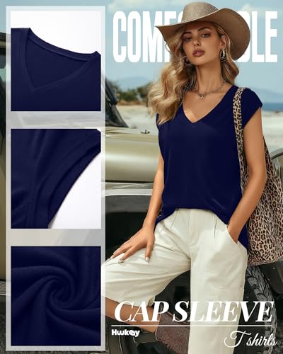 Image of Huukeay 3 Pack Women's V Neck Cap Sleeve T Shirts