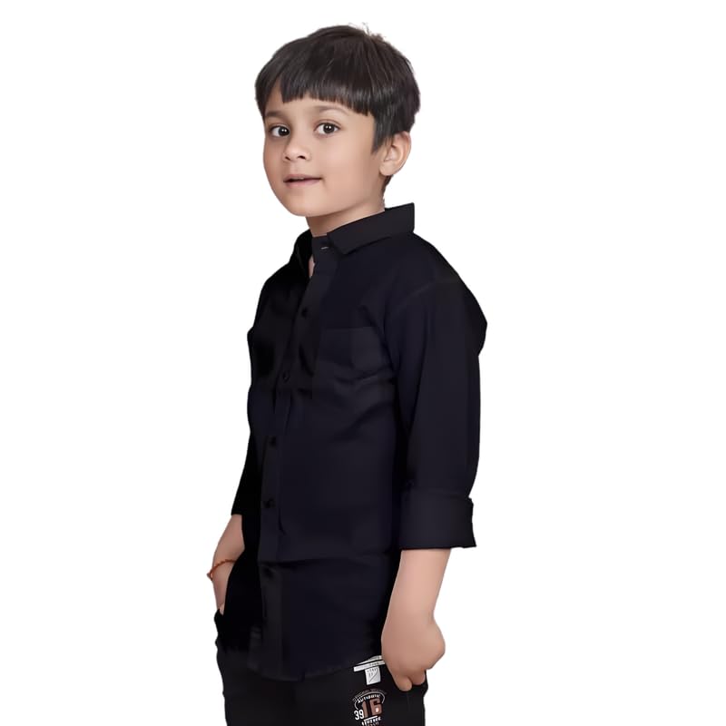 Image of Boys Cotton Blend Solid Full Sleeve Shirt with Spread Collar ? Casual Shirt for Kids