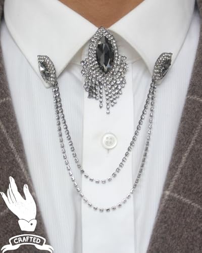 PEARLY JUN Collar Chain Pins And Button Cover Cuff Links Set Sliver Rhinestone Shirt Ties Clips for Women Men Brooch4