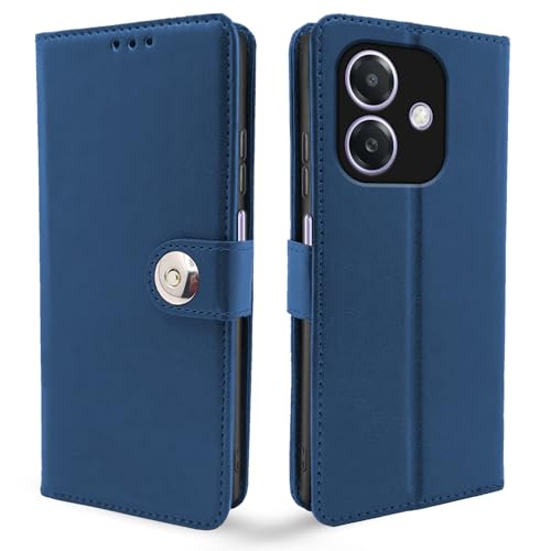 Image of Pikkme Flip Cover Leather Finish | Inside TPU with Card Pockets | Wallet Stand and Shock Proof | Complete Protection Button Flip Case for Oppo A3x 5G / A3x 4G / A3 5G (Blue)
