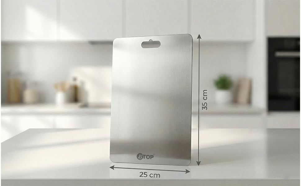 Image of Btop Stainless Steel Chopping Board, Corrosion Resistant, Waterproof, Rust-Proof, Professional Kitchen Equipment (Steel Medium Size H Chopping Board)