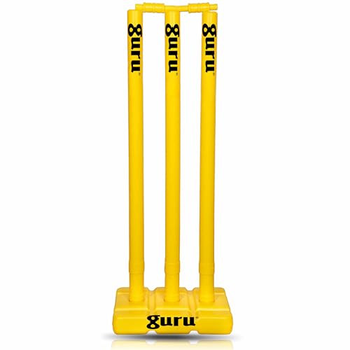 Image of Guru Cricket Wicket Set, Heavy Plastic Cricket Stumps Set - 3 Stumps + 2 Bails + 1 Base Stand