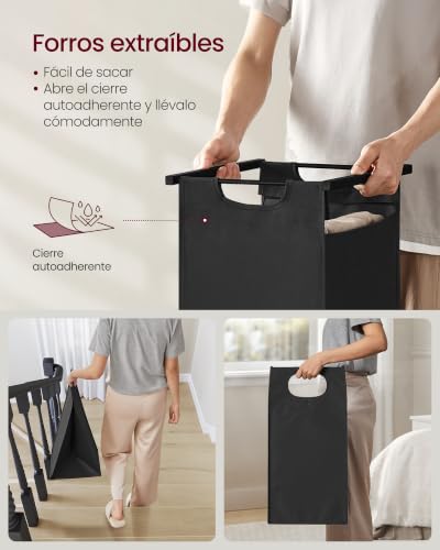 Miniatura 7 de Vasagle Cesto Para Ropa Sucia, Cesta Colada, 2 Bolsas De Tela Oxford Extraíble Y Desmontable, Estante, Marco Metálico, 2 X 46 L, 73 X 33 X 72 Cm, Negro Tinta Y Marrón Rústico Blh201b01