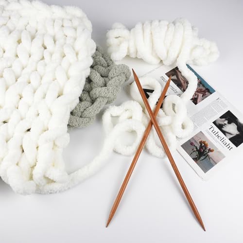 Image of 8 Packs Jumbo Chunky Chenille Yarn - 1820g(64oz) 254 Yards (761ft) Bulky Yarn - Chunky Yarn for Hand Knitting Blanket,Cushions, Pet Bed - Soft and Durable(Cream)