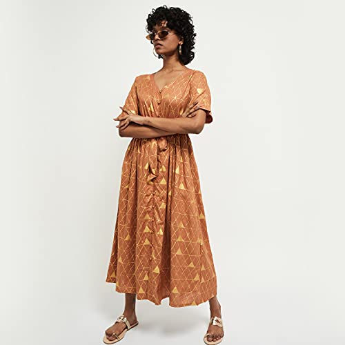 Image of Max Women's Rayon Printed Short Sleeves Midi Dress Ankle Length Ethnic