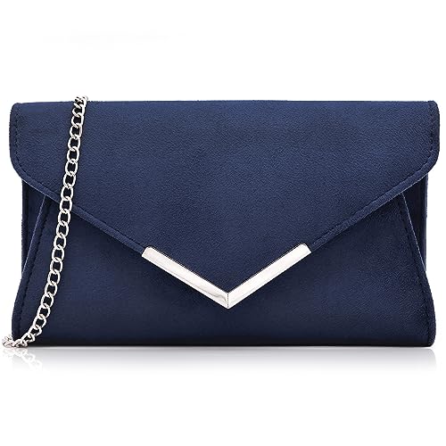Milisente Clutch-Taschen für Damen, Hochzeit, Wildleder, Abendtasche, metallisch, Schultertasche, Marineblaues Wildlederimitat