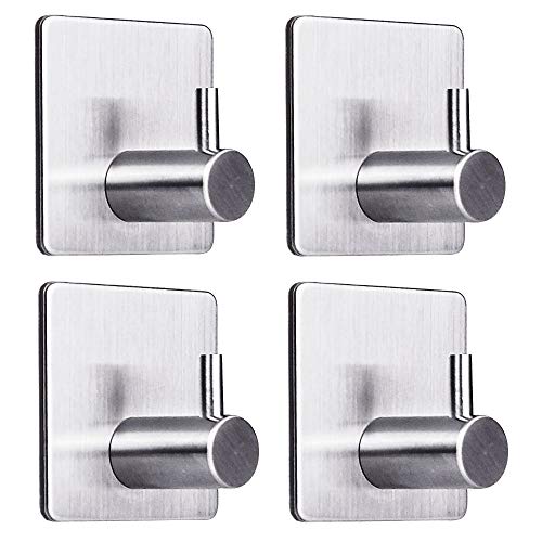 4 Stück selbstklebende Haken, selbstklebende Wandhaken, strapazierfähig, haltbarer 304 Edelstahl, Handtuchhaken, Halter, wasserdicht, rostfrei für Küche, Badezimmer, Schrank thumbnail