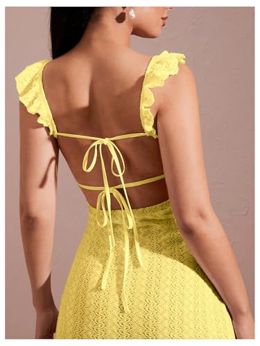 Image of SOLY HUX Women's Maxi Dress Crochet Ruffle Sleeveless Backless Bodycon Long Dresses