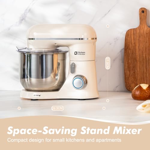 Image of Kitchen in the Box Stand Mixer, 3.5 QT Small Kitchen Electric Stand Mixers, 10-Speed Portable Lightweight Dough Mixer for Daily Use with Egg Whisk, Dough Hook, Beater (Cream White)