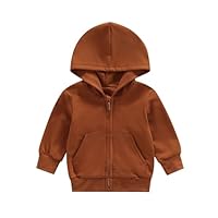 Dubute Toddler Baby Boy Girl Zip Up Hoodie Jacket Solid Color Sweatshirt Kids Outerwear Winter Clothes with Pockets (Dark Orange, 3-4 Years)