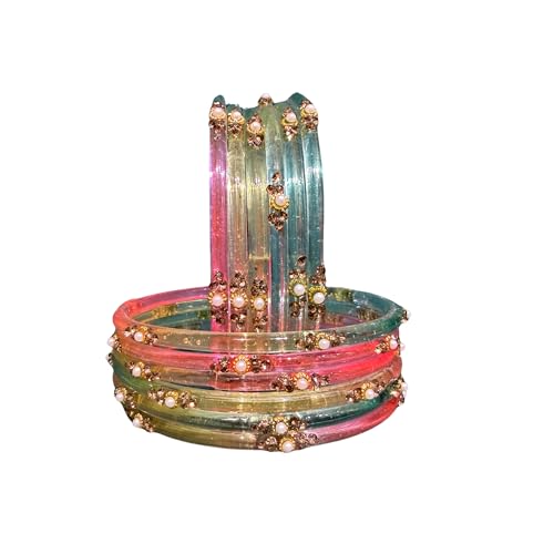 Image of SUNDRAM Women's Premium Fancy Glass Bangles for Women & Girls |with Zircon Gemstone Work & Charm| Traditional Ethnic Bangles Set of 12