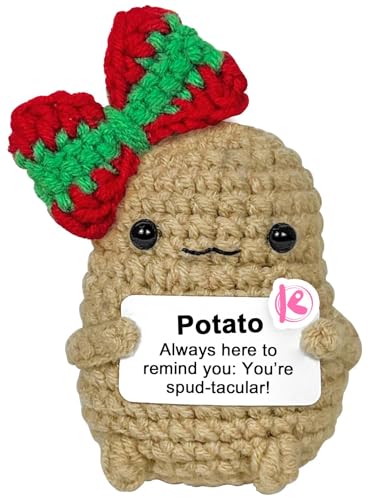 Krinisou Positive Crochet Christmas Potato with Bow, Emotional Crocheted Potato, Cute Small Xmas Presents Gifts for Women 1Pc