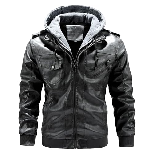 Chaqueta de cuero sintético para hombre con capucha