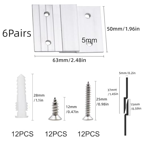 Image of Z Clips French Cleat Picture Hanger Aluminum French Cleat Hanger Heavy Duty Picture Hangers Wall Mounting Mirror Hanging Hardware Z Clip Mirror Hanger for Artwork, Wall Painting (2 inch-6Pairs)