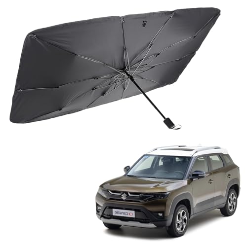 Image of Car Sunshade Windshield Umbrella Sunshade Compatible for Suzuki Brezza Car Front Window Sun Protection Foldable Sun Shade Full Cover Windshield for Most Vehicles, Black, 1 Piece