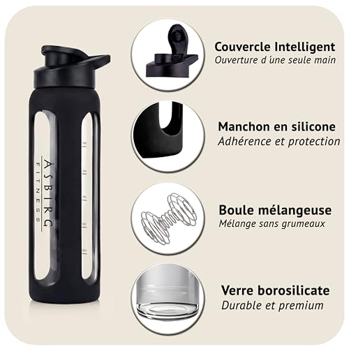Shaker protéines haut de gamme en verre trempé résistant de 1 Litre