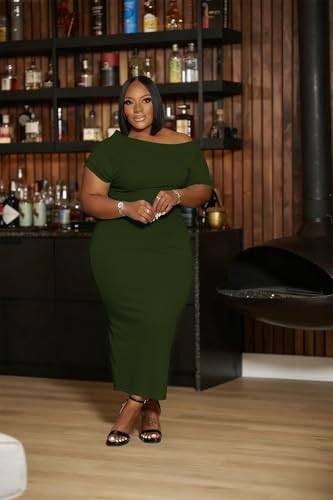 Image of YeGine Women Plus Size Bodycon Long Dress Off Shoulder Sexy Slim Elegant Dresses