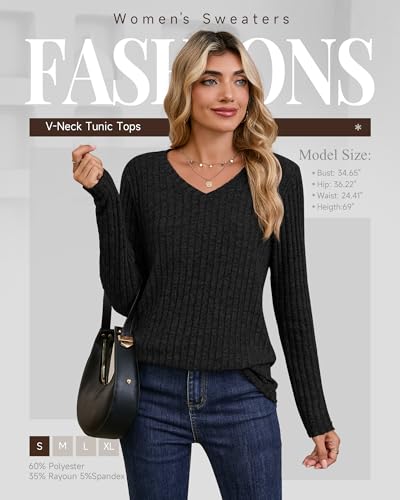 3 Pack Women's Long Sleeve Sweaters V Neck Curved Hem Tunic Tops Loose Fit Casual Basic Fall Sweaters Shirts2